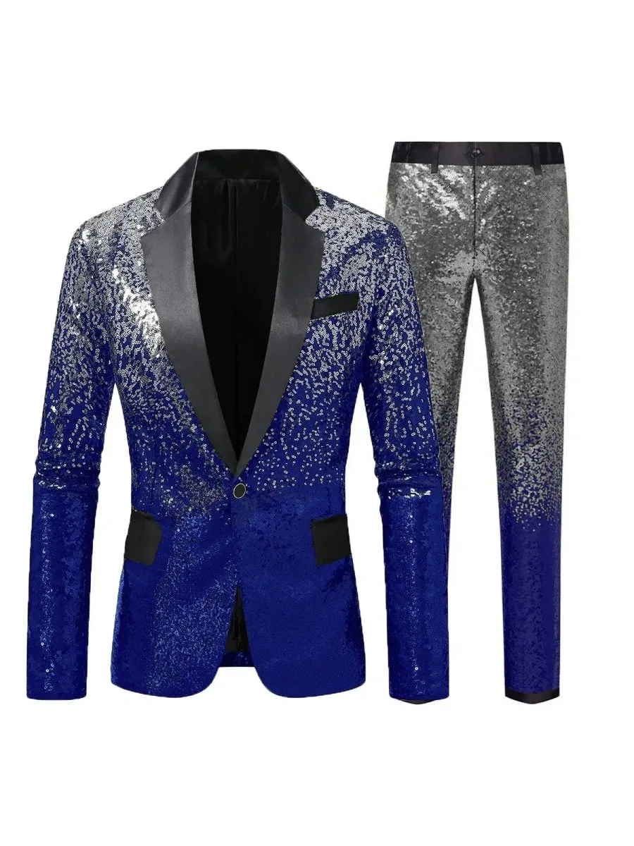 Tailored Fit Single Breasted One-button 2 Pieces Gradient Sequins Men's Casual Suits sold by Lavetir product image thumbnail 3