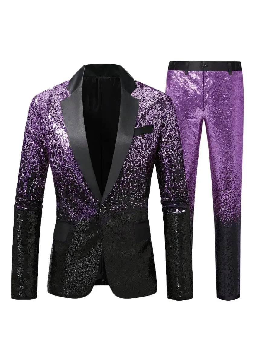 Tailored Fit Single Breasted One-button 2 Pieces Gradient Sequins Men's Casual Suits sold by Lavetir product image thumbnail 5