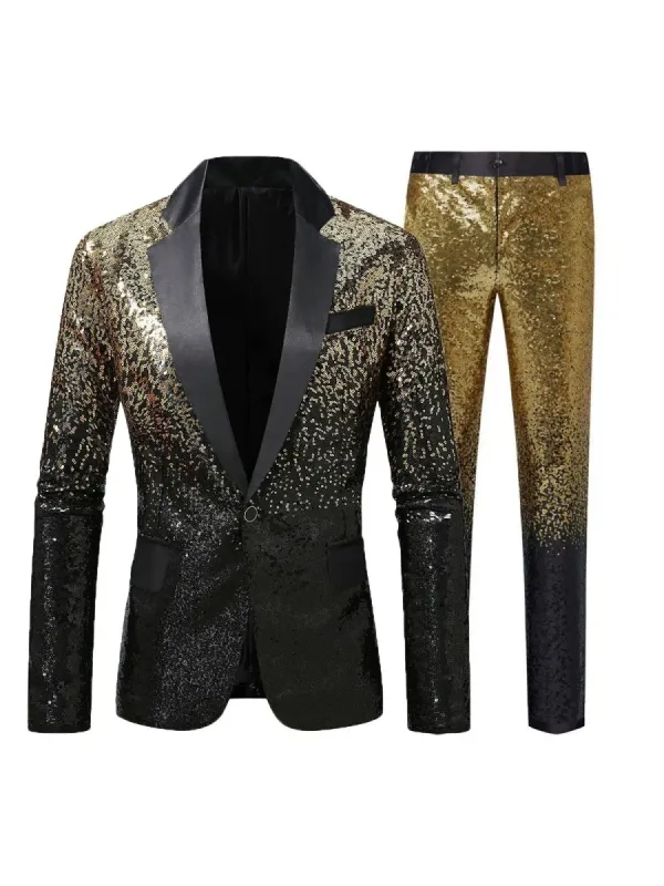 Tailored Fit Single Breasted One-button 2 Pieces Gradient Sequins Men's Casual Suits sold by Lavetir