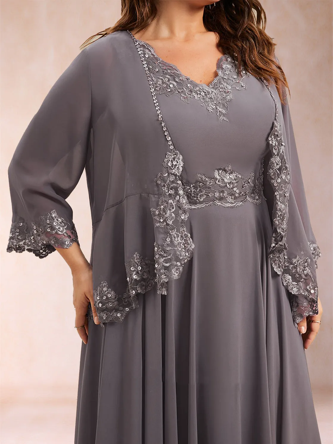 Chiffon 3/4 Sleeves Mother's Cardigan With Beading Appliques Lace sold by Lavetir