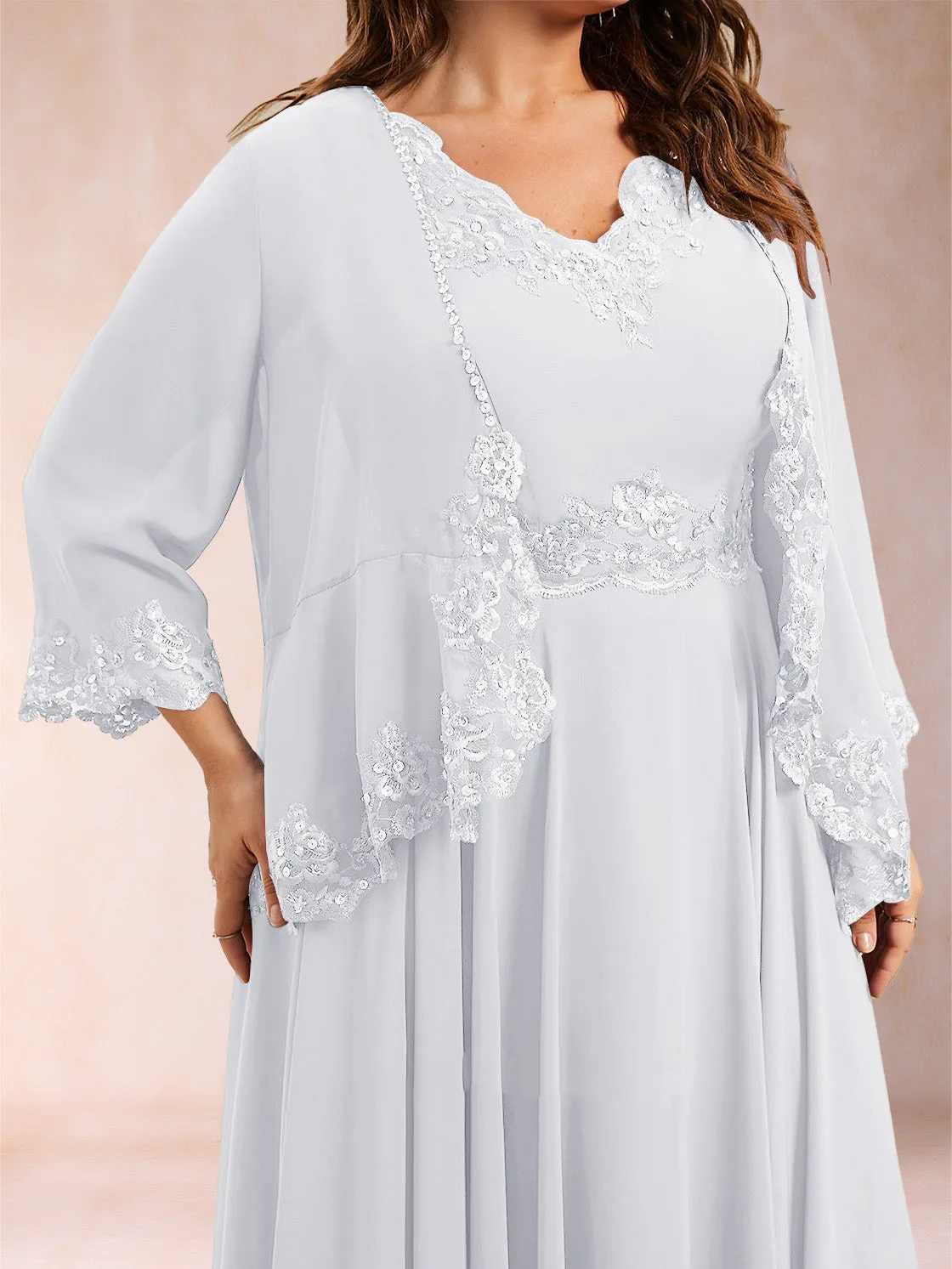 Chiffon 3/4 Sleeves Mother's Cardigan With Beading Appliques Lace sold by Lavetir product image thumbnail 5