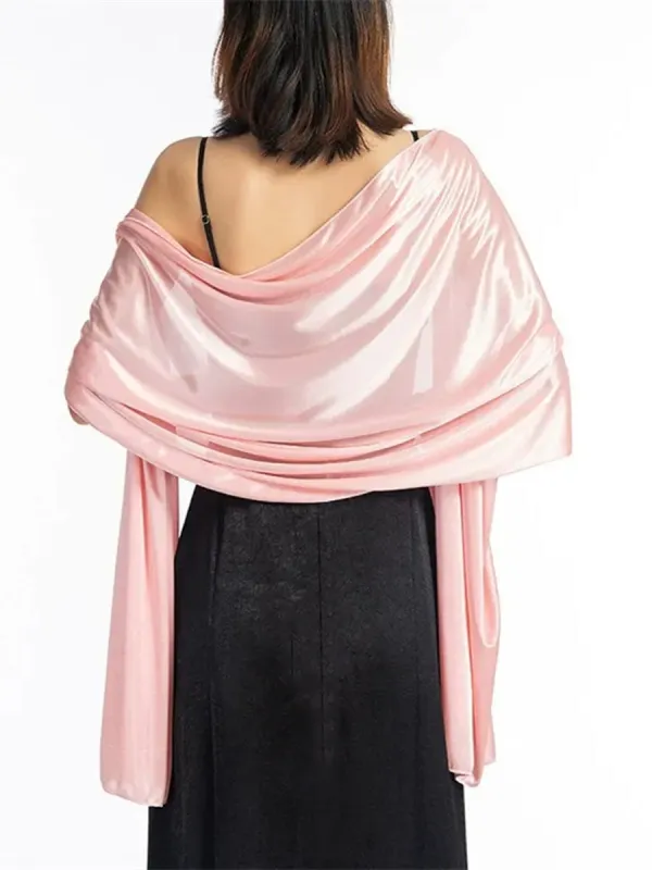 Women's Imitation Silk Sheer Scarf Cape Solid Color Long Shawl Wrap sold by Lavetir