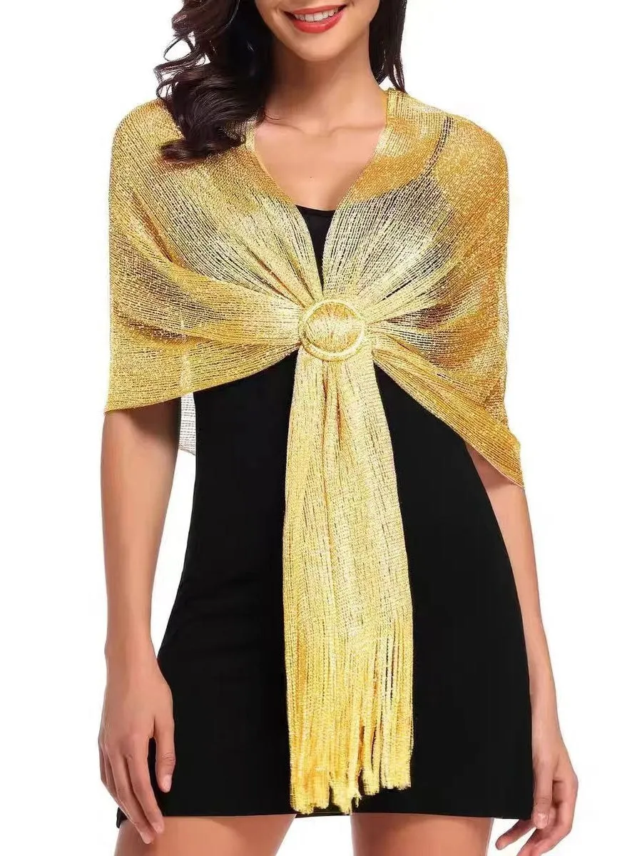 (170cm*45cm)Glamorous Metallic Shawls with Tassel Wedding Guest Wraps sold by Lavetir