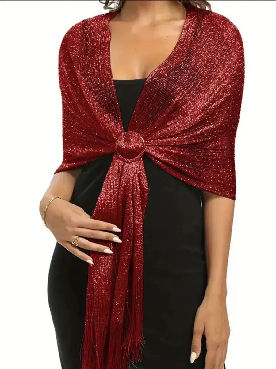 (170cm*45cm)Glamorous Metallic Shawls with Tassel Wedding Guest Wraps sold by Lavetir product image thumbnail 4
