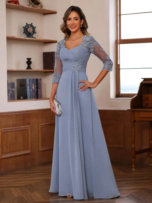 A-Line/Princess Sweetheart Neck 3/4 Sleeves Floor-Length Mother Of The Bride Dresses With Ruffles & Appliques sold by Lavetir