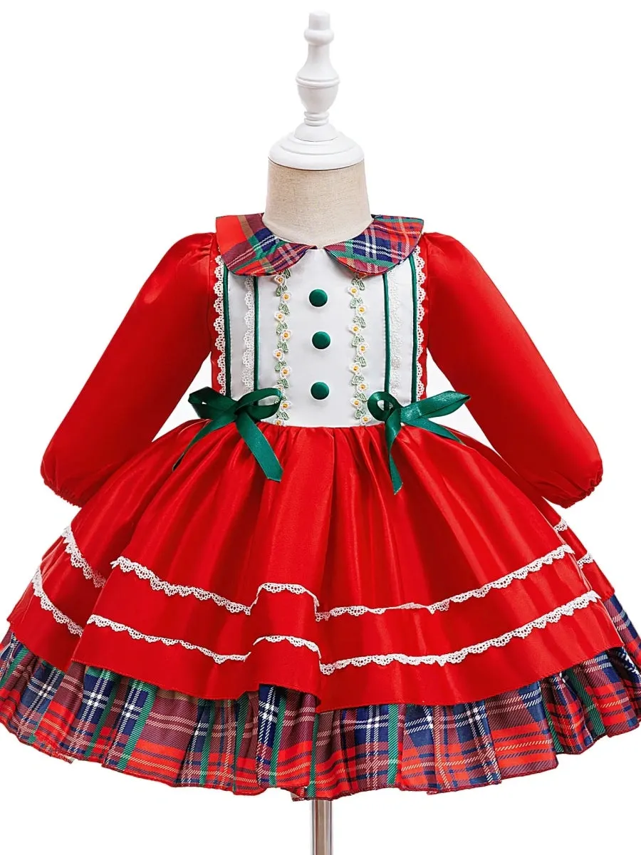 A-Line/Princess Peter Pan Collar Long Sleeves Christmas Dresses for Girls With Bowknot sold by Lavetir product image thumbnail 3