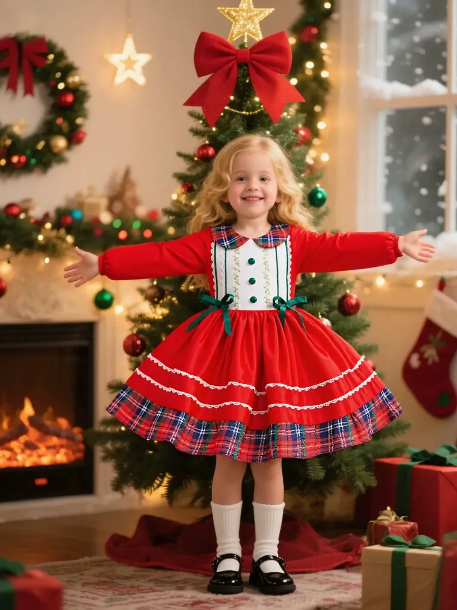 A-Line/Princess Peter Pan Collar Long Sleeves Christmas Dresses for Girls With Bowknot sold by Lavetir
