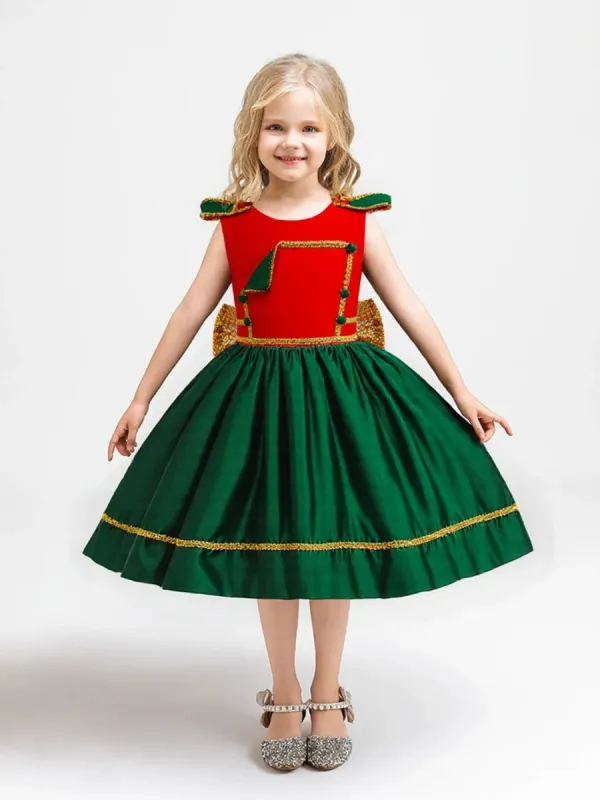 A-Line/Princess Scoop Flutter Sleeves Christmas Dresses for Girls WIth Bowknot sold by Lavetir