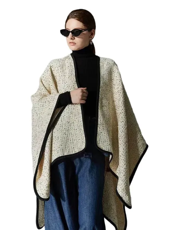 Women's Wool Knitted Elegant Long Party Shawl Cape sold by Lavetir