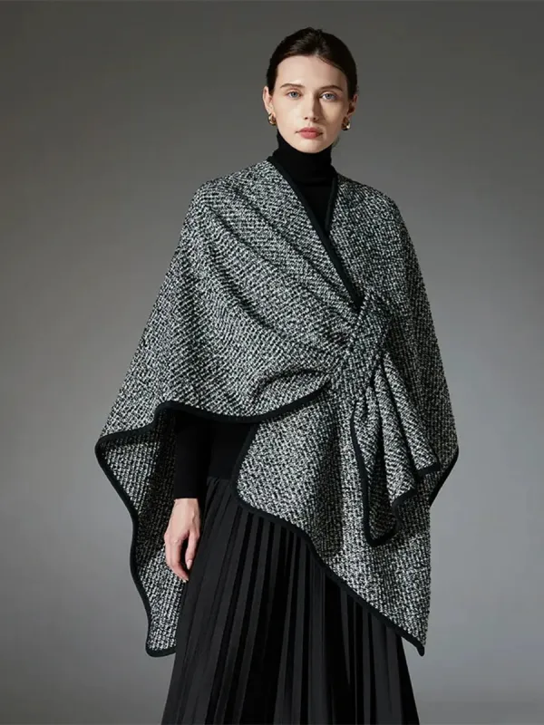 Black High-End Wool Tie-Dye Party Cape Shawl for Women sold by Lavetir