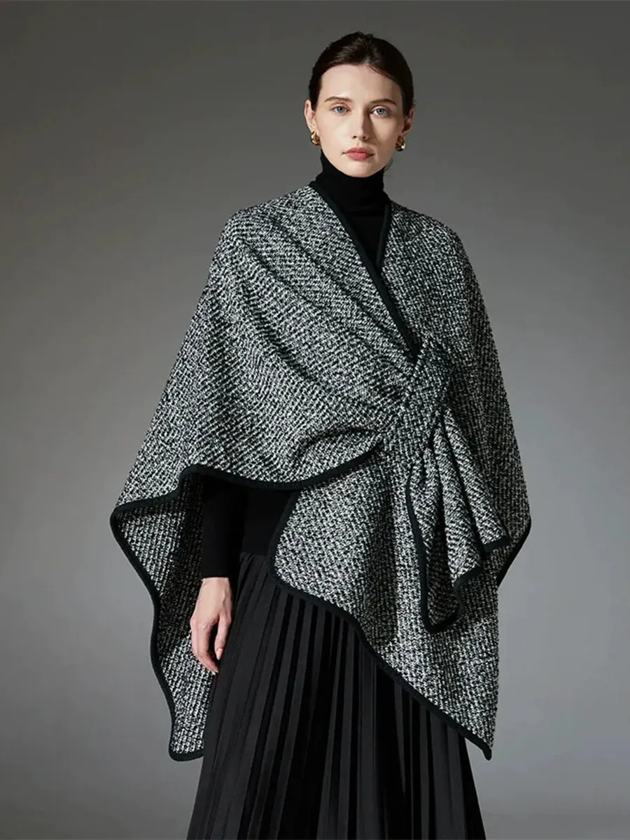 Black High-End Wool Tie-Dye Party Cape Shawl for Women sold by Lavetir