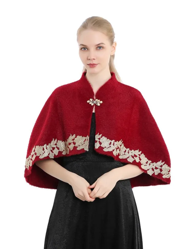 Women's Elegant Knitted Cape Shawl with Rhinestone & Appliques sold by Lavetir