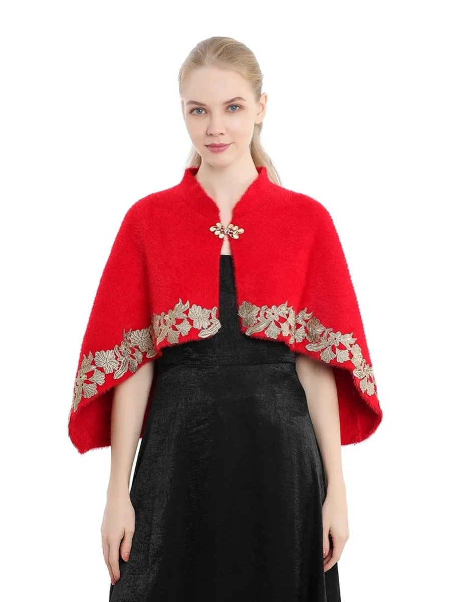 Women's Elegant Knitted Cape Shawl with Rhinestone & Appliques sold by Lavetir product image thumbnail 4