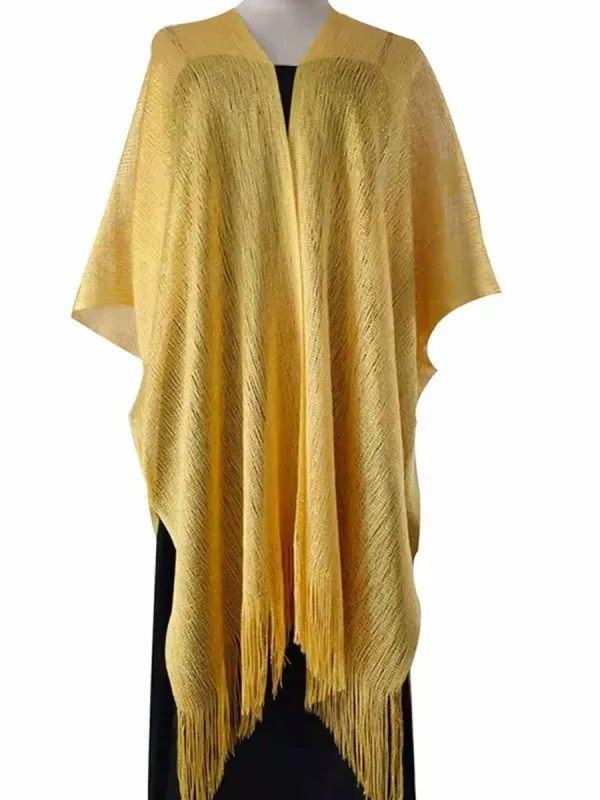 Women's Sparkling Solid Colored Party Scarf Cape with Tassels sold by Lavetir