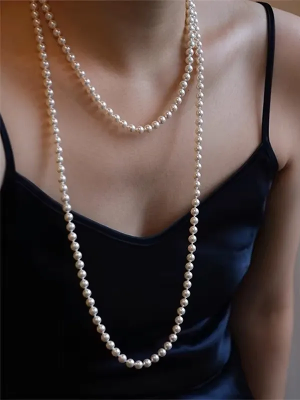 Stylish Minimalist Women's Long Pearl Necklace sold by Lavetir