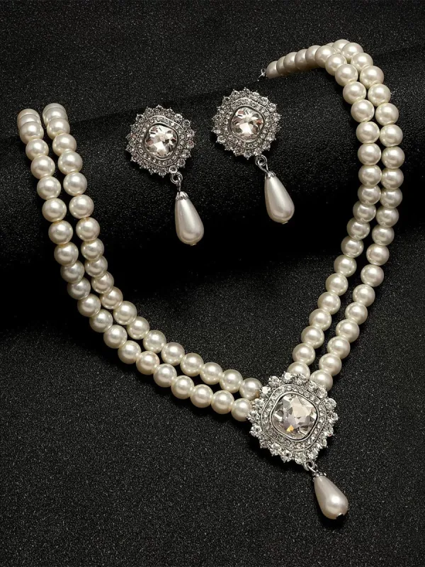 Artificial Luxury Pearls Necklace and Earrings Sets Jewelry for Women sold by Lavetir