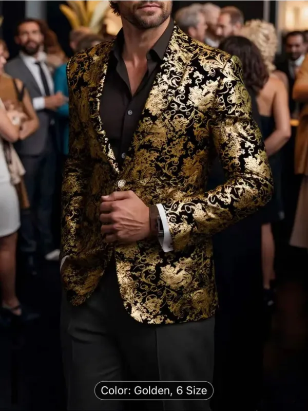 Tailored Fit Notched Lapel Breasted Two-Buttons Hot stamping Men's Party Jacket made by Lavetir