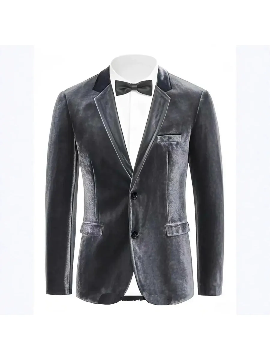 Tailored Fit Notched Lapel Breasted Two-Buttons Velvet Men's Party Jacket sold by Lavetir product image thumbnail 5