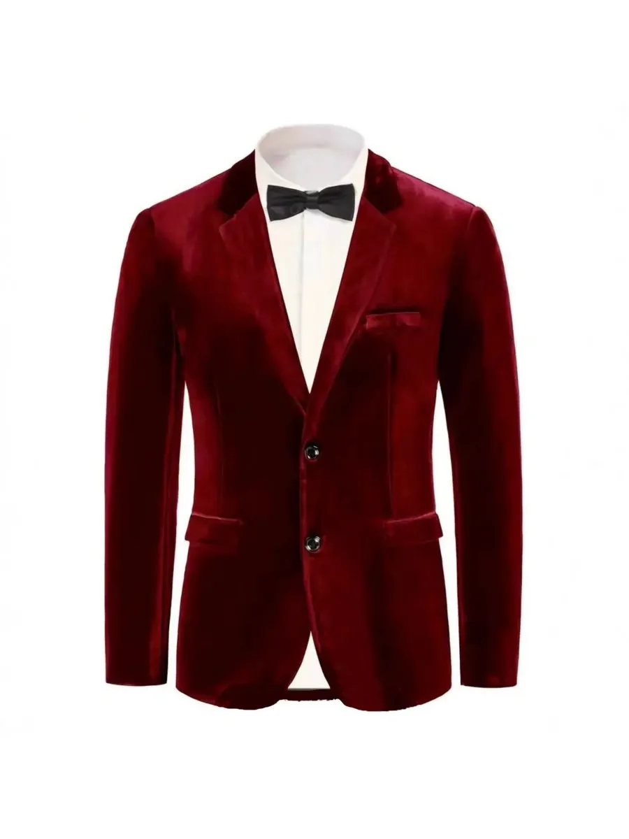 Tailored Fit Notched Lapel Breasted Two-Buttons Velvet Men's Party Jacket sold by Lavetir product image thumbnail 3