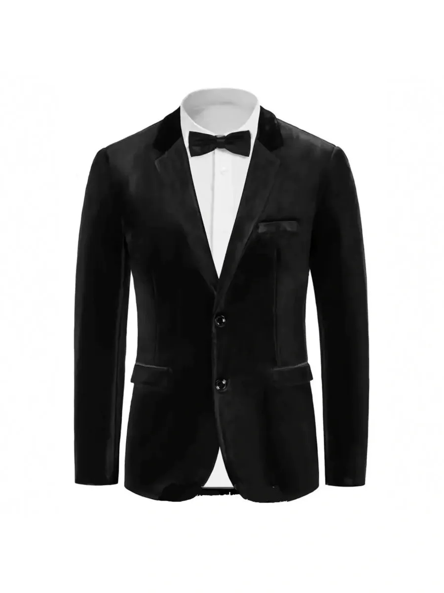 Tailored Fit Notched Lapel Breasted Two-Buttons Velvet Men's Party Jacket sold by Lavetir product image thumbnail 4