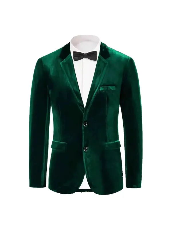 Tailored Fit Notched Lapel Breasted Two-Buttons Velvet Men's Party Jacket sold by Lavetir