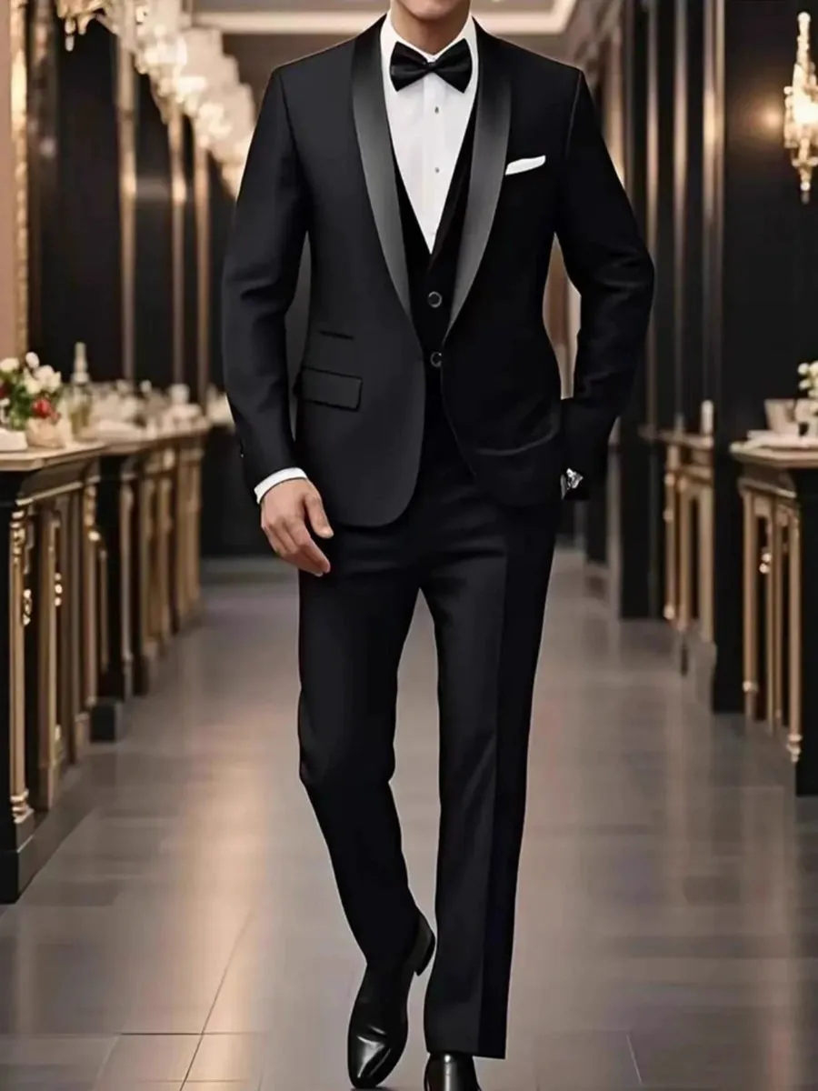 Tailored Fit Shawl Lape Single Breasted One-button 3 Pieces Solid Colored Men's Wedding Suits sold by Lavetir product image thumbnail 2