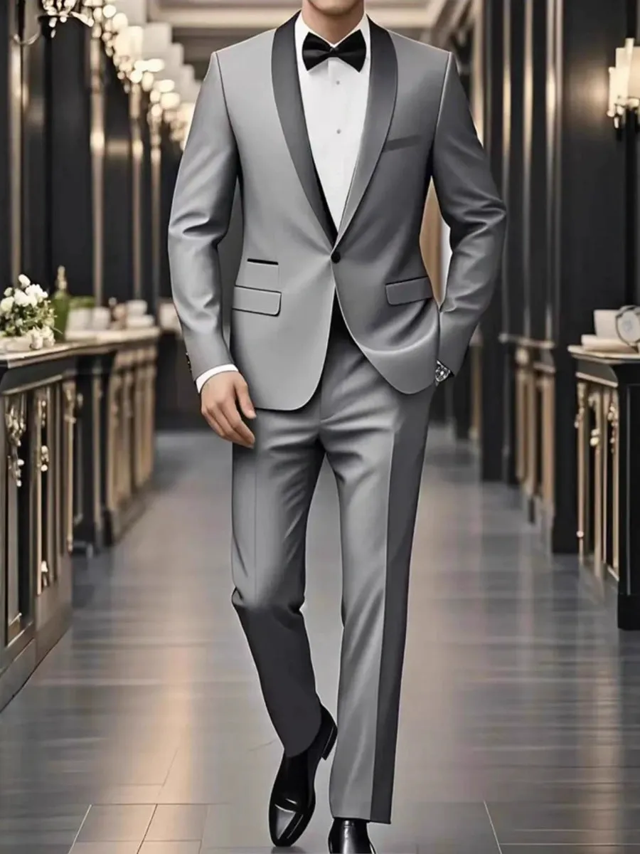 Tailored Fit Shawl Lape Single Breasted One-button 3 Pieces Solid Colored Men's Wedding Suits sold by Lavetir product image thumbnail 3