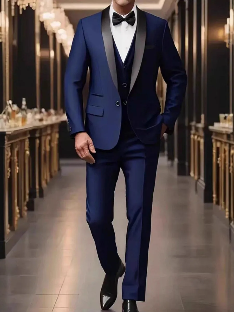 Tailored Fit Shawl Lape Single Breasted One-button 3 Pieces Solid Colored Men's Wedding Suits sold by Lavetir