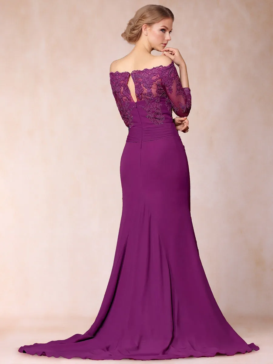 Trumpet/Mermaid Off-the-Shoulder Sweep train 3/4 Sleeves Mother Of The Bride Dresses With Appliques Lace & Split Side sold by Lavetir product image thumbnail 2