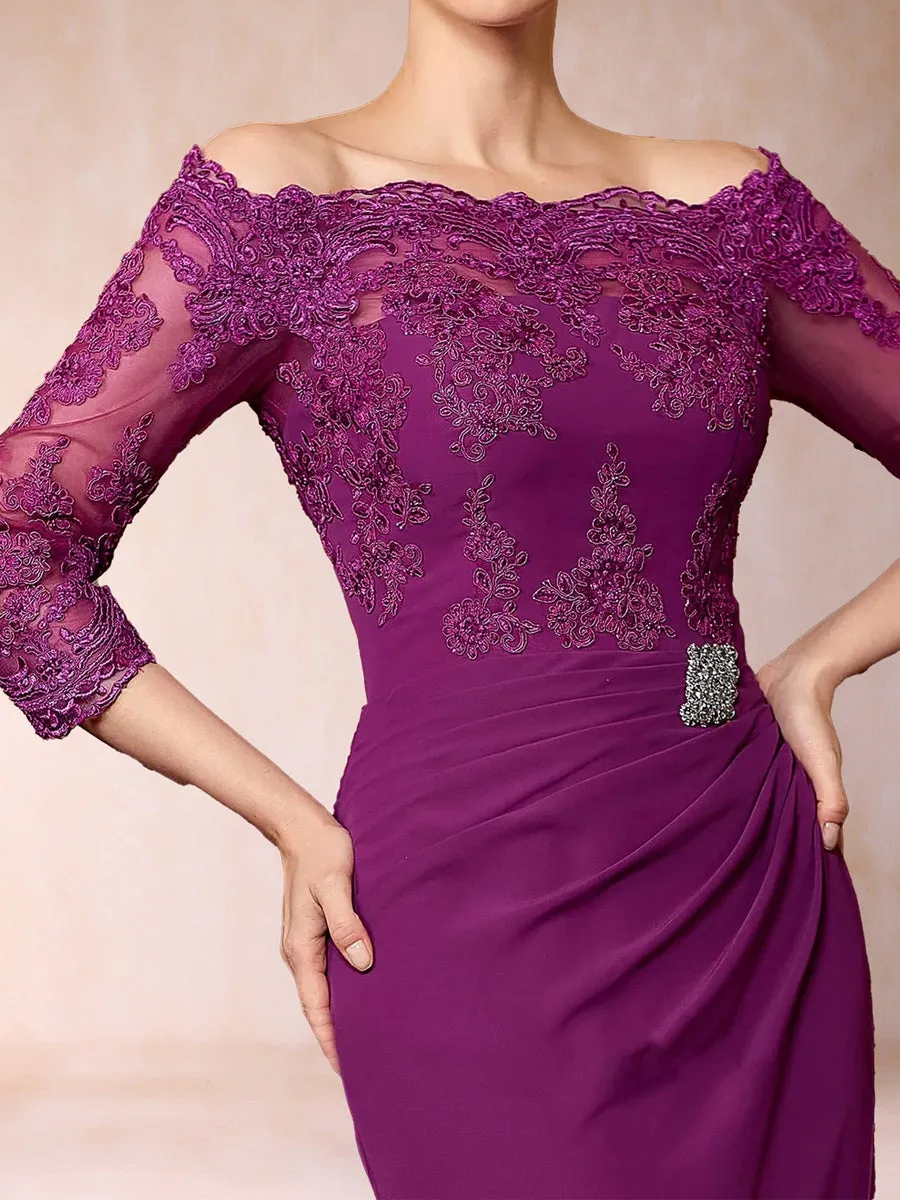 Trumpet/Mermaid Off-the-Shoulder Sweep train 3/4 Sleeves Mother Of The Bride Dresses With Appliques Lace & Split Side sold by Lavetir product image thumbnail 3