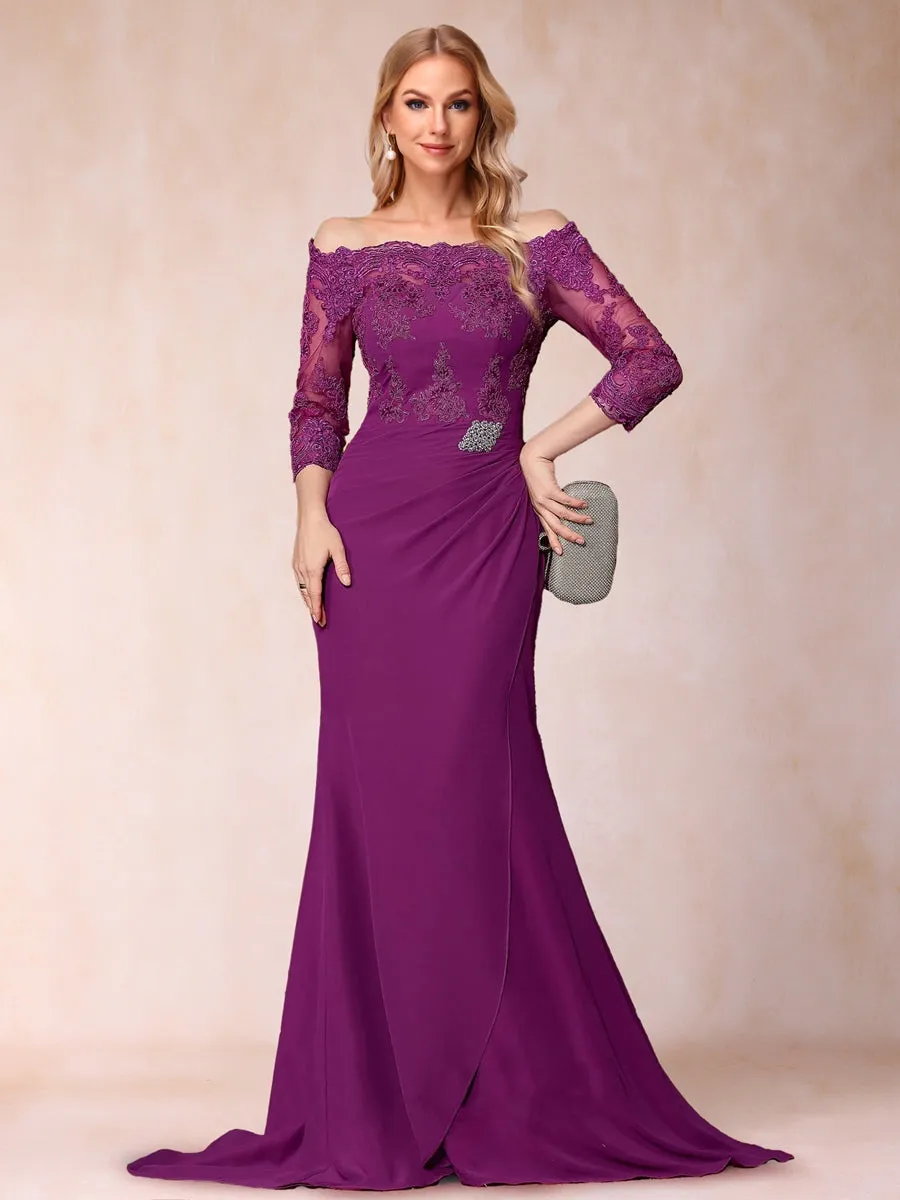 Trumpet/Mermaid Off-the-Shoulder Sweep train 3/4 Sleeves Mother Of The Bride Dresses With Appliques Lace & Split Side sold by Lavetir