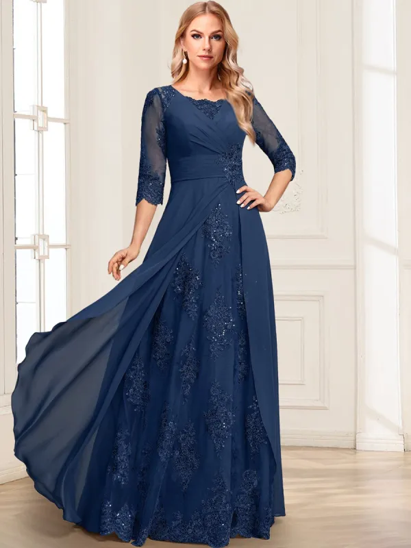 A-Line/Princess Square Neck 3/4 Sleeves Floor-Length Mother Of The Bride Dresses With Appliques & Sequins sold by Lavetir