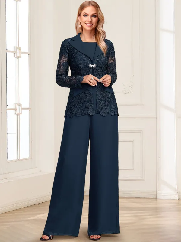 Chiffon Pantsuit Scoop Floor-Length 3 Pieces Mother of the Bride Dresses with Jacket sold by Lavetir