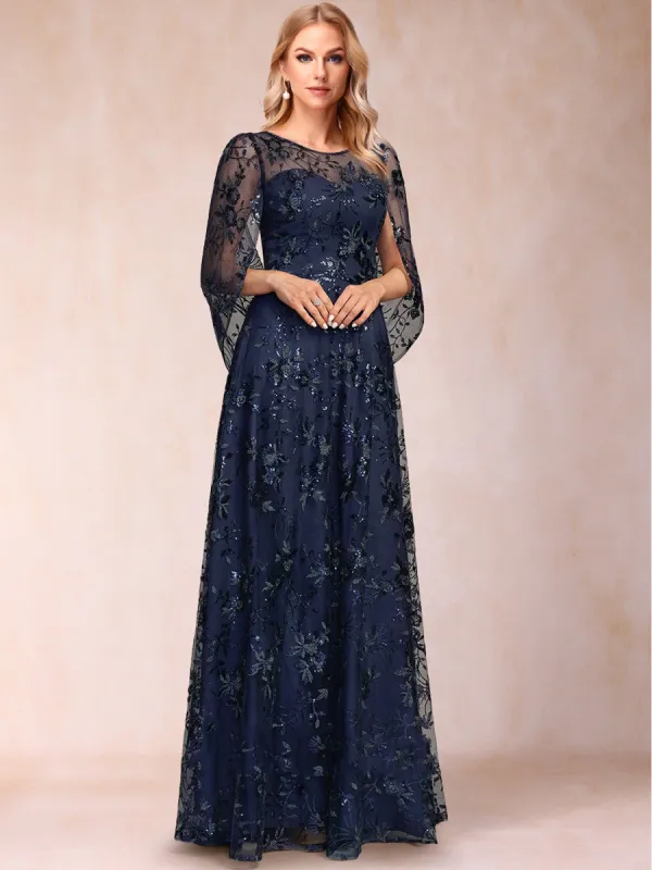 A-line Scoop Short Sleeves Appliques Mother of the Bride Dresses with Cape sold by Lavetir