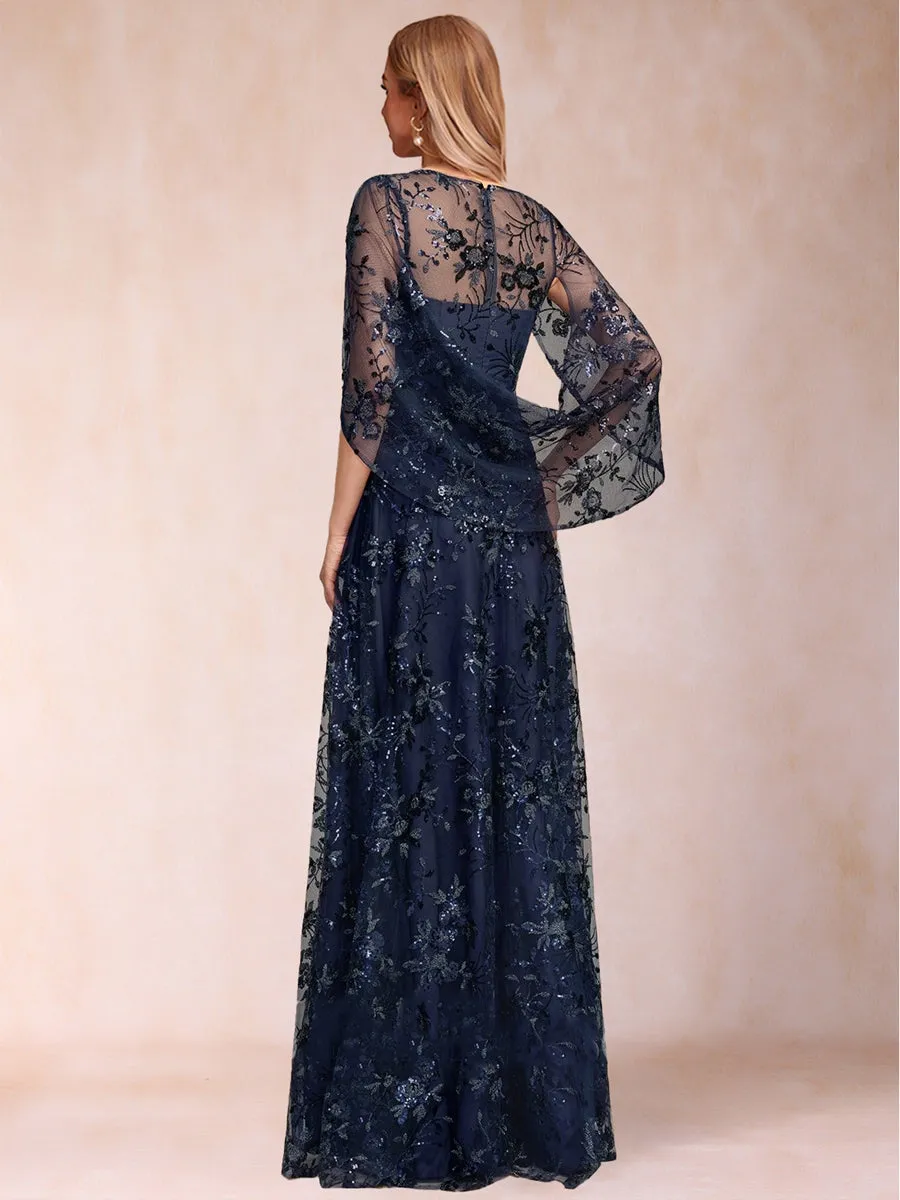 A-line Scoop Short Sleeves Appliques Mother of the Bride Dresses with Cape sold by Lavetir product image thumbnail 2