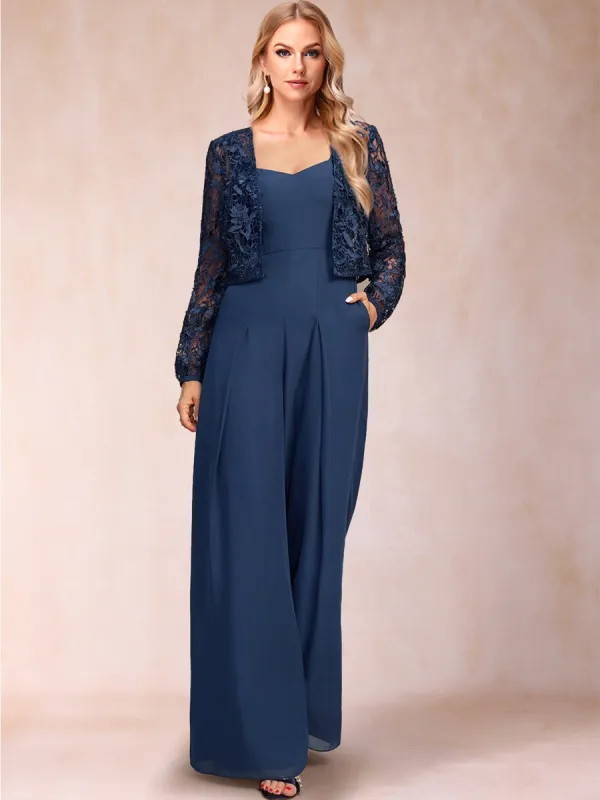 Jumpsuit/Pantsuit Square Neck Floor-Length 2 Pieces Mother of the Bride Dresses with Jacket sold by Lavetir