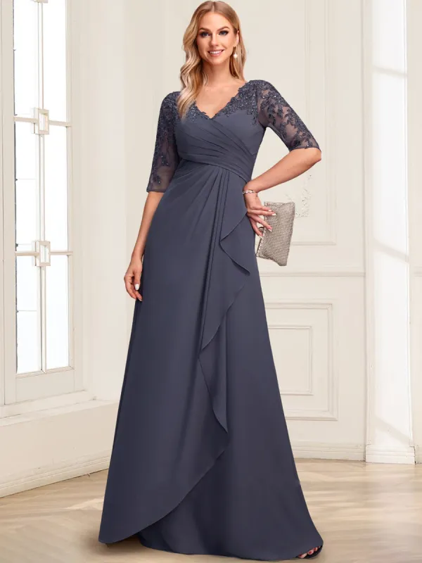 Lace Chiffon A-Line/Princess V-Neck Floor-Length Mother Of The Bride Dresses With Ruffles sold by Lavetir