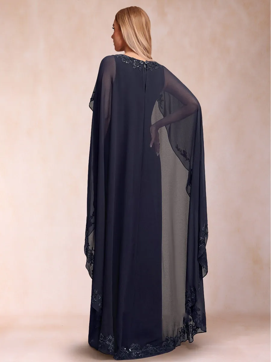 Sheath/Column Scoop Floor-Length Chiffon Mother Of The Bride Dresses With Lace Appliques sold by Lavetir product image thumbnail 2