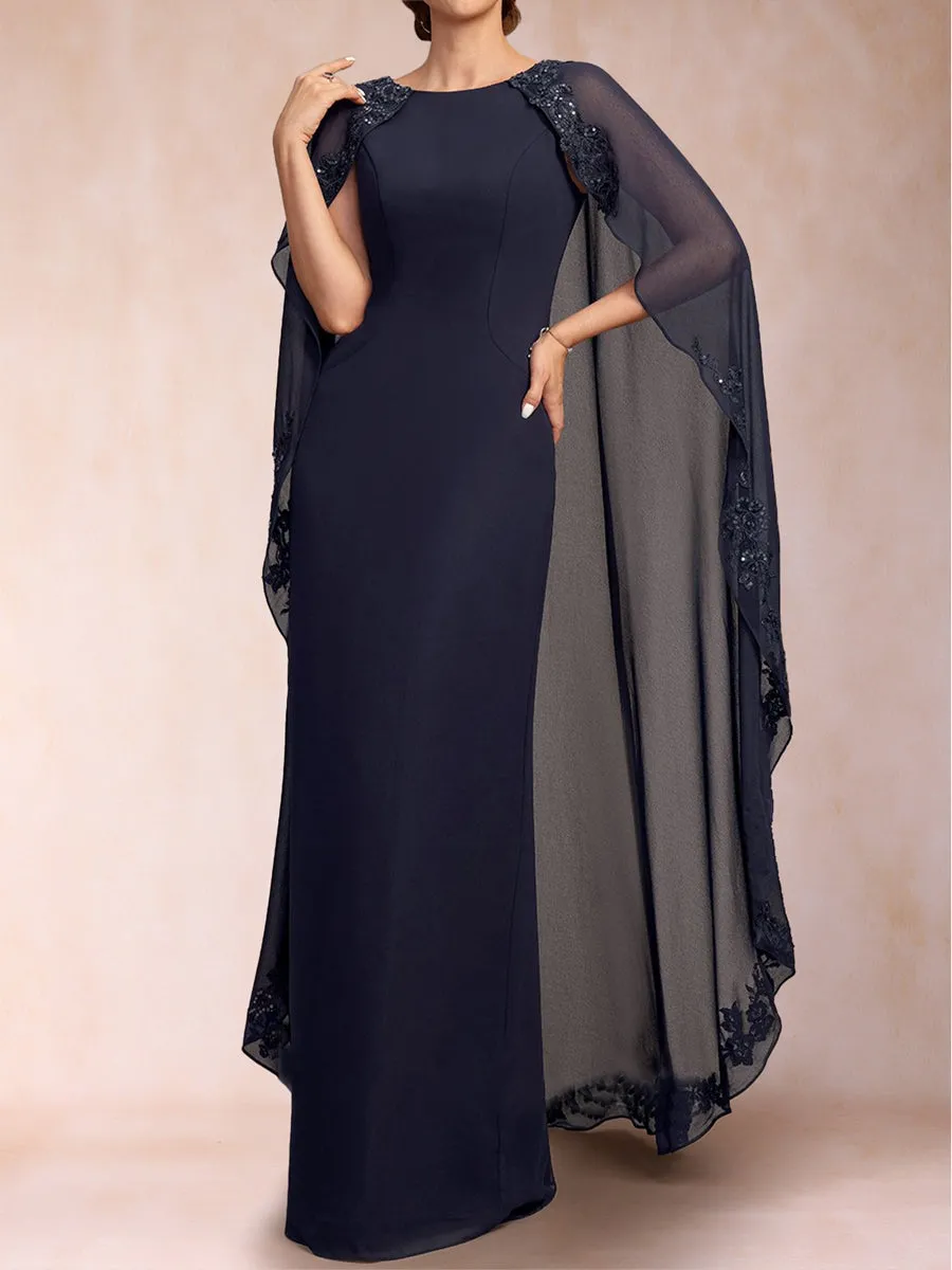 Sheath/Column Scoop Floor-Length Chiffon Mother Of The Bride Dresses With Lace Appliques sold by Lavetir product image thumbnail 3