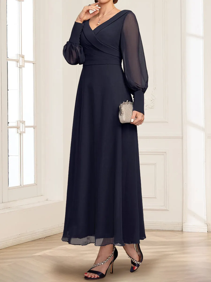 A-Line/Princess V-Neck Collared Long Sleeves Ankle-Length Mother Of The Bride Dresses With Pleated sold by Lavetir product image thumbnail 3