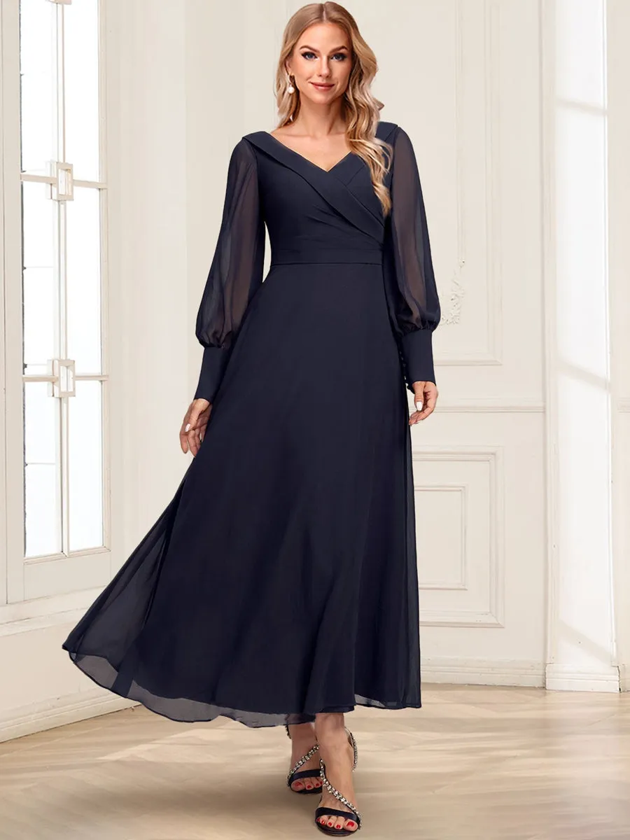 A-Line/Princess V-Neck Collared Long Sleeves Ankle-Length Mother Of The Bride Dresses With Pleated sold by Lavetir