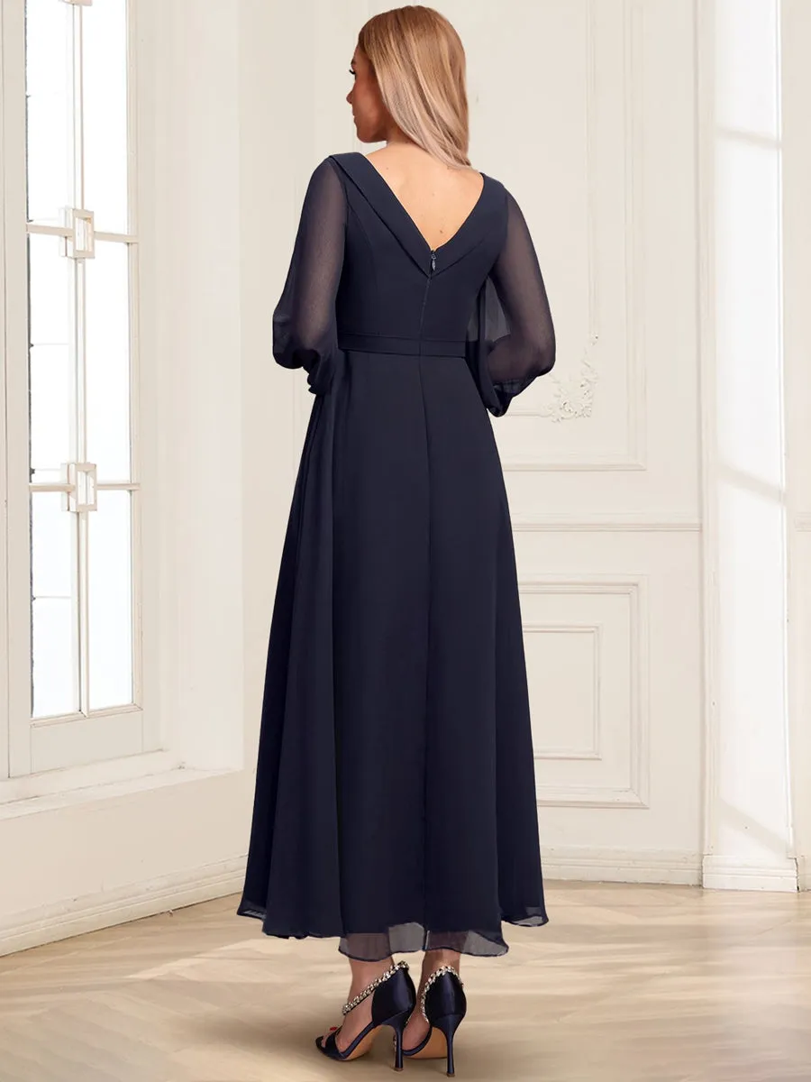 A-Line/Princess V-Neck Collared Long Sleeves Ankle-Length Mother Of The Bride Dresses With Pleated sold by Lavetir product image thumbnail 2
