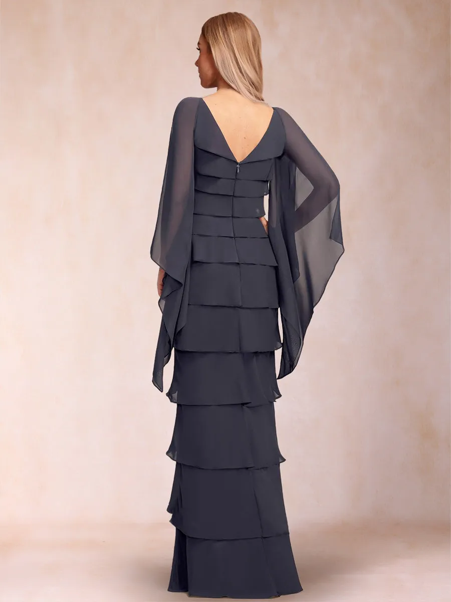 Chiffon Sheath/Column V-Neck Floor-Length Flutter Sleeves Mother Of The Bride Dresses With Ruffle Sequins Appliques Lace sold by Lavetir product image thumbnail 2