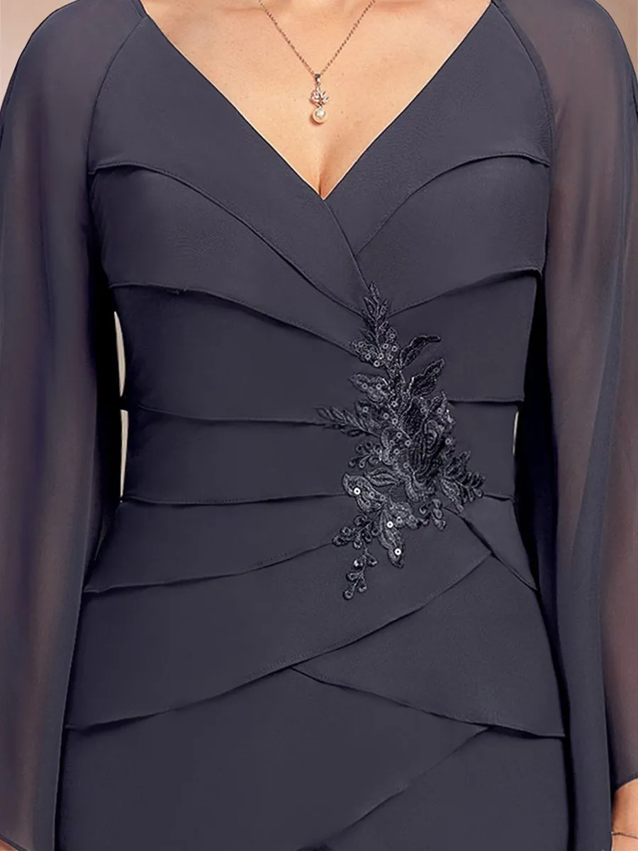 Chiffon Sheath/Column V-Neck Floor-Length Flutter Sleeves Mother Of The Bride Dresses With Ruffle Sequins Appliques Lace sold by Lavetir product image thumbnail 4