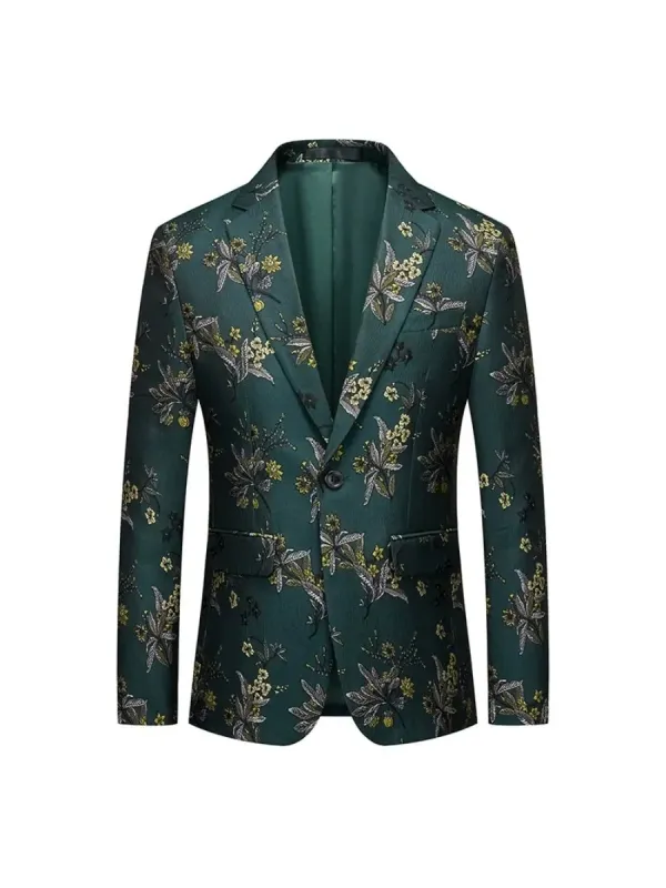 Tailored Fit Notched Lapel Single Breasted One-button Men's Party Jacket With Flower Embroidery sold by Lavetir