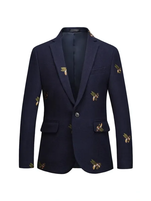 Tailored Fit Notched Lapel Single Breasted One-button Men's Party Jacket With Embroidery sold by Lavetir