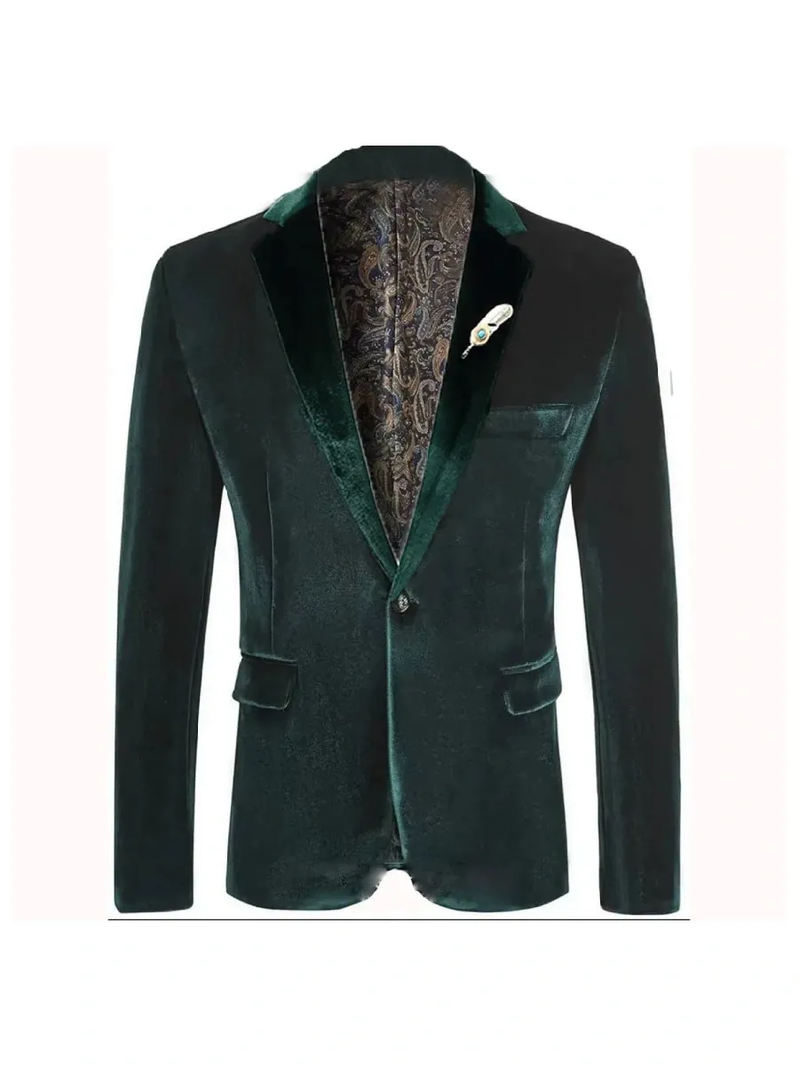 Tailored Fit Notched Lapel Breasted One-Buttons Velvet Men's Party Jacket sold by Lavetir product image thumbnail 3
