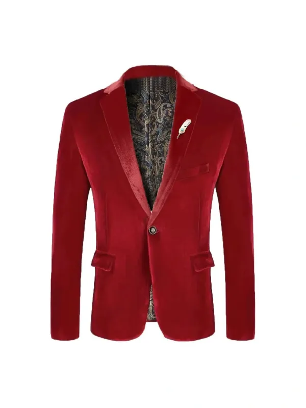 Tailored Fit Notched Lapel Breasted One-Buttons Velvet Men's Party Jacket sold by Lavetir