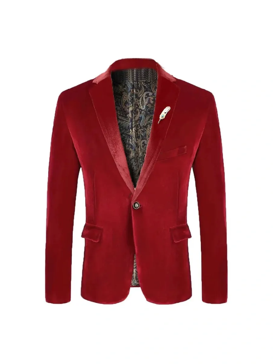 Tailored Fit Notched Lapel Breasted One-Buttons Velvet Men's Party Jacket sold by Lavetir