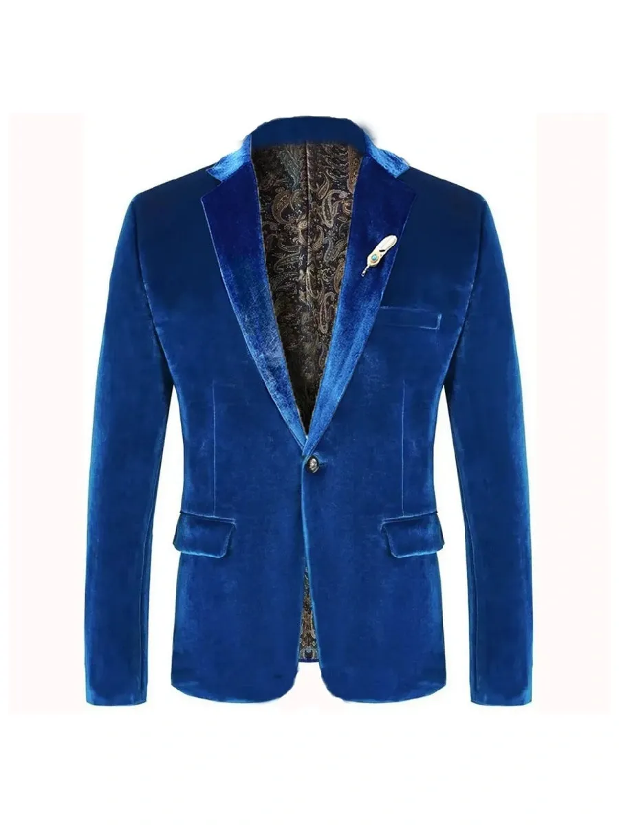 Tailored Fit Notched Lapel Breasted One-Buttons Velvet Men's Party Jacket sold by Lavetir product image thumbnail 2